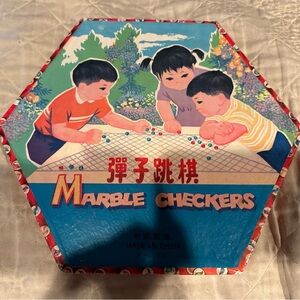 Vintage Marble Checkers Game- missing 9 pegs/marbles